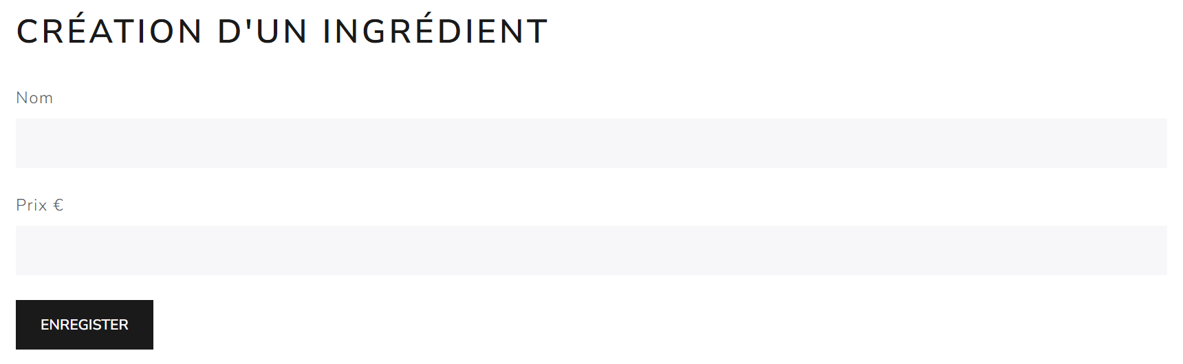 Formulaire Creation Ingredient